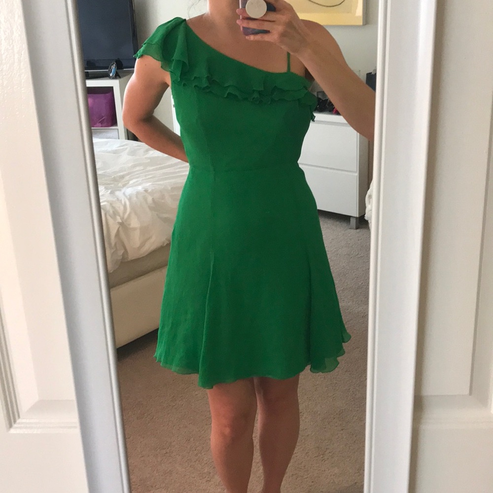 Armani Exchange green asymmetrical neck dress